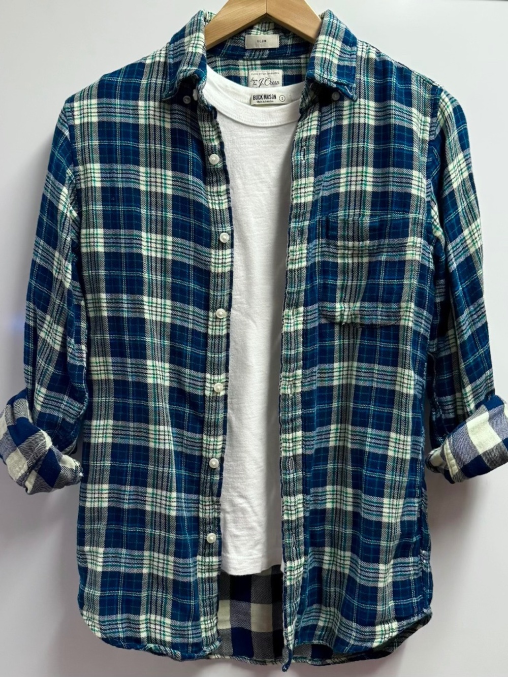 J. Crew Flannel Shirt Slim Fit Plaid Navy Natural Men’s XS